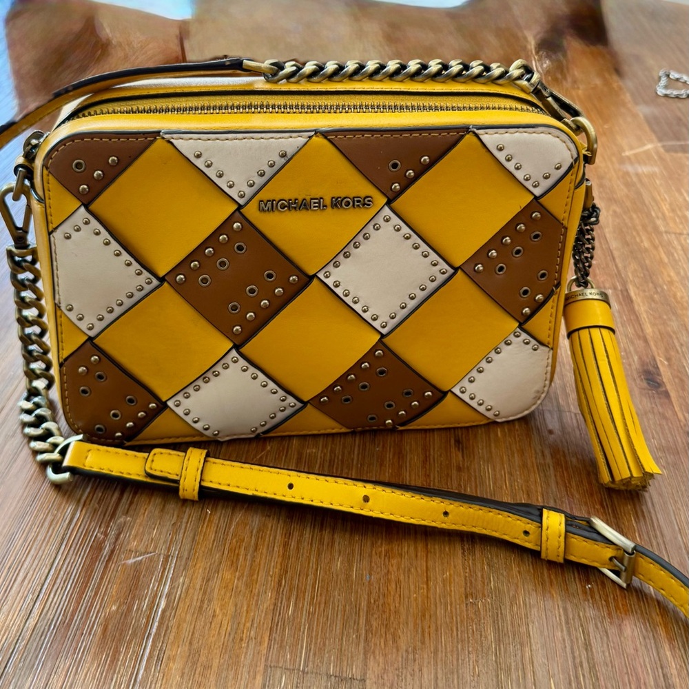 Michael Kors Yellow, Brown, and Cream Crossbody Bag